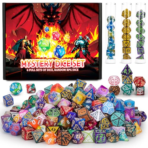 QMAY Mystery Dice Box 48PCS DND Dice Set Random Dice Patterns 6 Surprise Boxes Polyhedral Dice with Dice Display Tube DD Gifts Box for Dungeons and Dragons RPG MTGRole Playing Table Game - Image 1