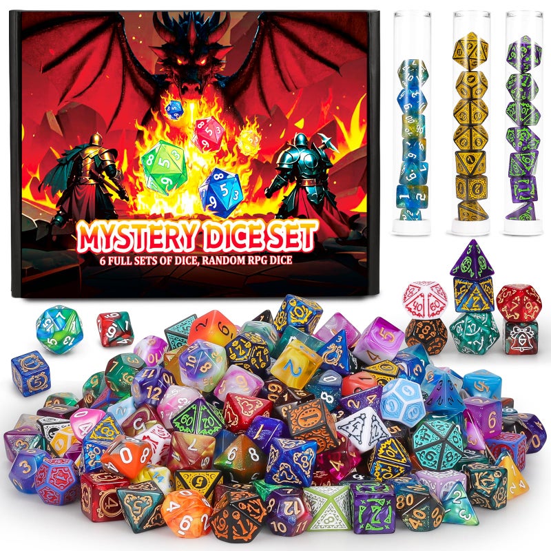 QMAY Mystery Dice Box 48PCS DND Dice Set Random Dice Patterns 6 Surprise Boxes Polyhedral Dice with Dice Display Tube DD Gifts Box for Dungeons and Dragons RPG MTGRole Playing Table Game - Image 3