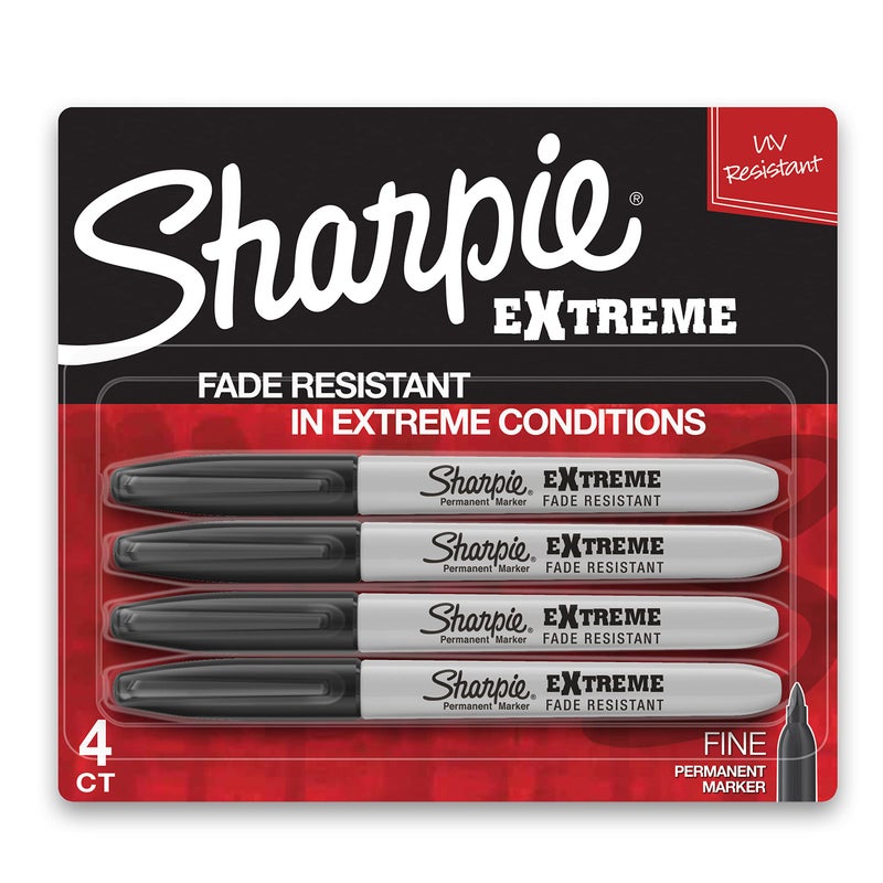Sharpie Extreme Permanent Markers, Fine Point, Black, 4 Count - Fade Resistant Against Both Wet and Dry Outdoor Elements - Image 1