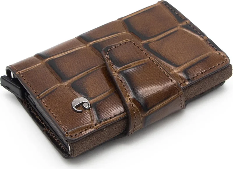 cacharel Brown Crocodile Leather Credit Card Holder 0270B8K