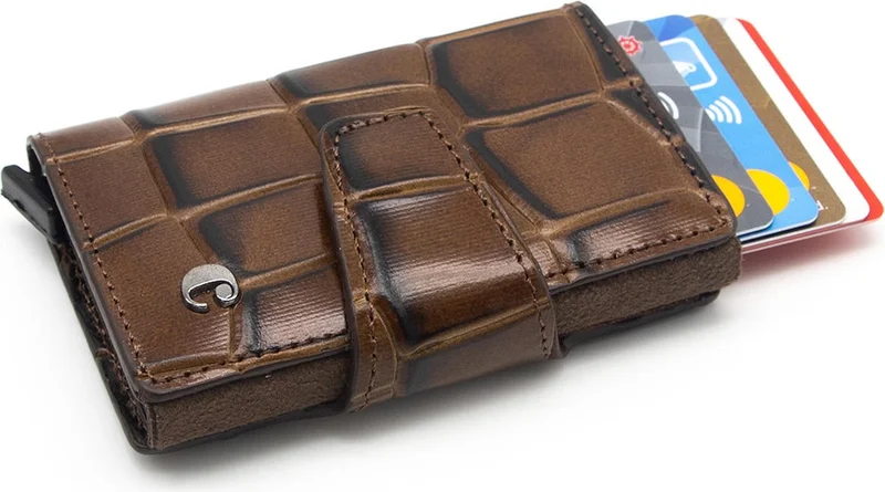cacharel Brown Crocodile Leather Credit Card Holder 0270B8K