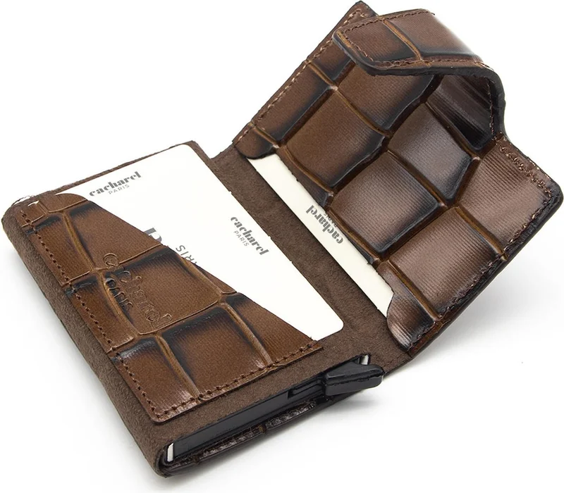 cacharel Brown Crocodile Leather Credit Card Holder 0270B8K