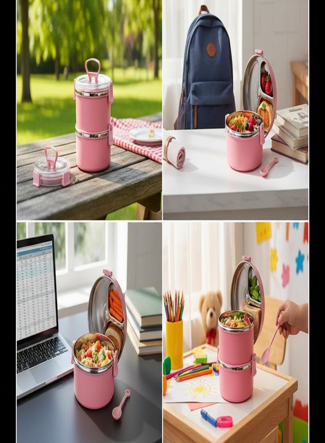 Gcrox Big Bite 2-Compartment Airtight Lunch Box with Push Lock & Handle – Microwave-Safe, Food-Grade Steel & Plastic (Multicolor) - Image 4