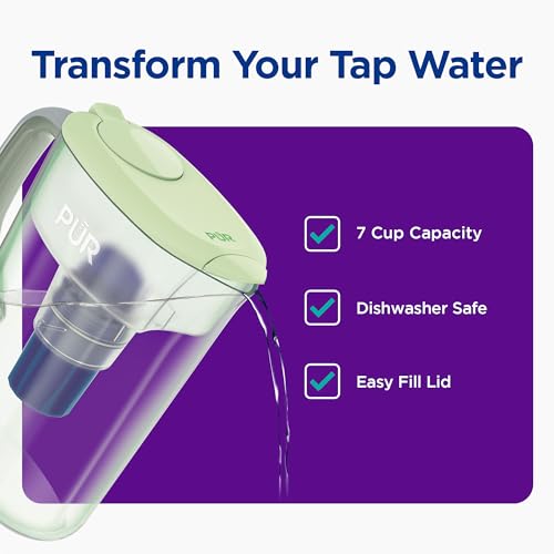 PUR 7-Cup Water Pitcher, 1 Genuine Filter, Cleaner, Great-tasting Water, Dishwasher Safe, Powerful, Faster Filtration, LockFit Cap Design - Lime - Image 2