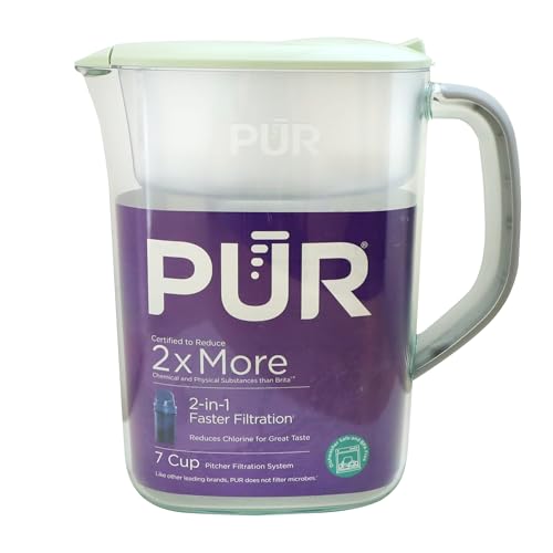 PUR 7-Cup Water Pitcher, 1 Genuine Filter, Cleaner, Great-tasting Water, Dishwasher Safe, Powerful, Faster Filtration, LockFit Cap Design - Lime - Image 1