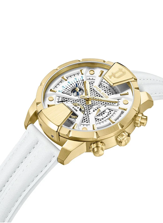 بوليس Huntley Watch For Men White Dial And White Leather Strap