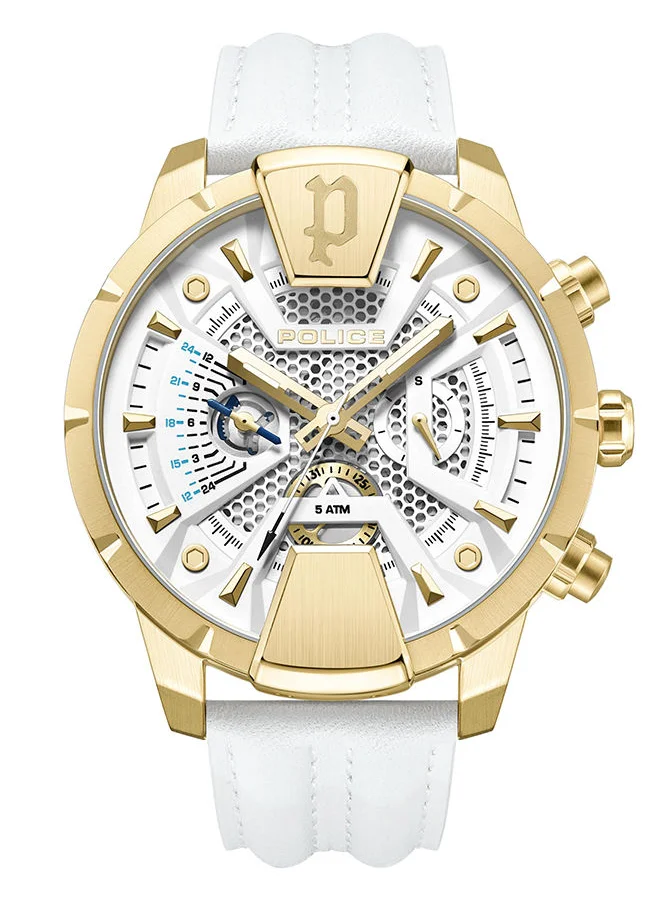 بوليس Huntley Watch For Men White Dial And White Leather Strap