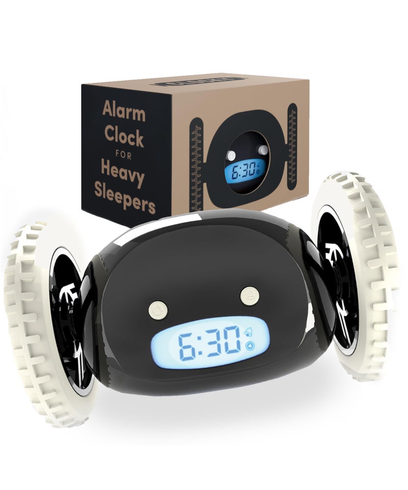 CLOCKY Alarm Clock on Wheels â€“ Loud Rolling Alarm Clock for Heavy Sleepers | Runaway Clock that Jumps & Runs to Wake You Up | Funny Unique Gift for Adults, Teens & Kids Bedrooms (Black) - Image 1