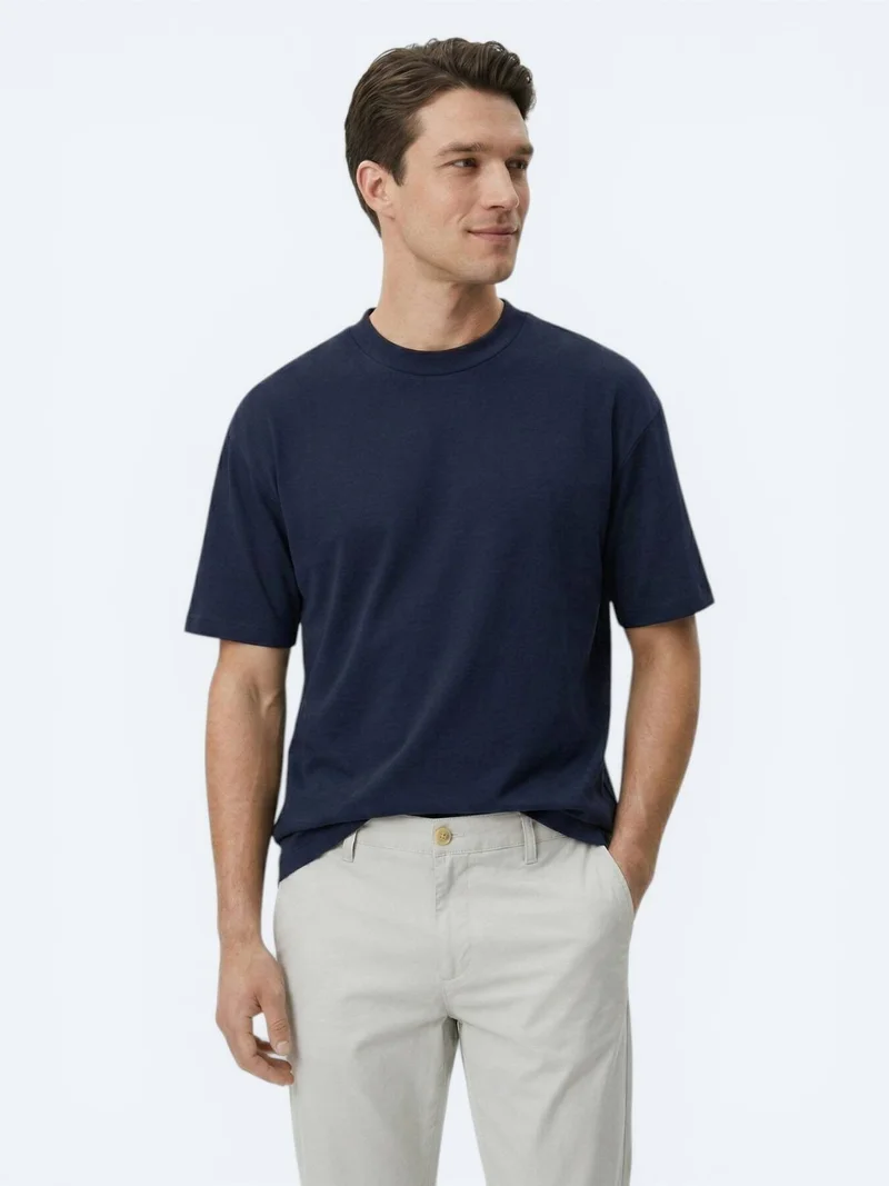 Kip Navy Blue Plain 100% Cotton T-Shirt