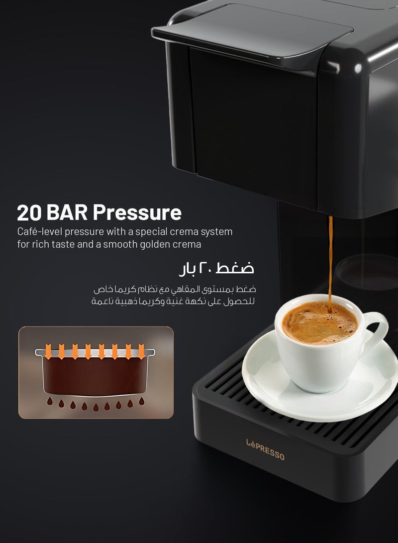 LePRESSO Crema Pro Multi-Capsule 850mL Coffee Machine with Multi-Capsule Support and Special Cream System, 20 bar Pump Pressure, Coffee Maker with Milk Frother and Dual Boiler System, Water Volume Level - Black - Image 3