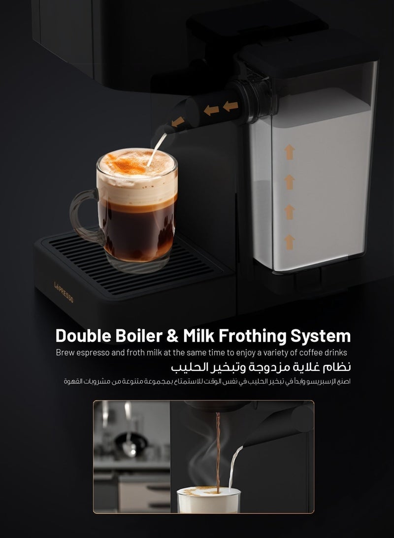 LePRESSO Crema Pro Multi-Capsule 850mL Coffee Machine with Multi-Capsule Support and Special Cream System, 20 bar Pump Pressure, Coffee Maker with Milk Frother and Dual Boiler System, Water Volume Level - Black - Image 4