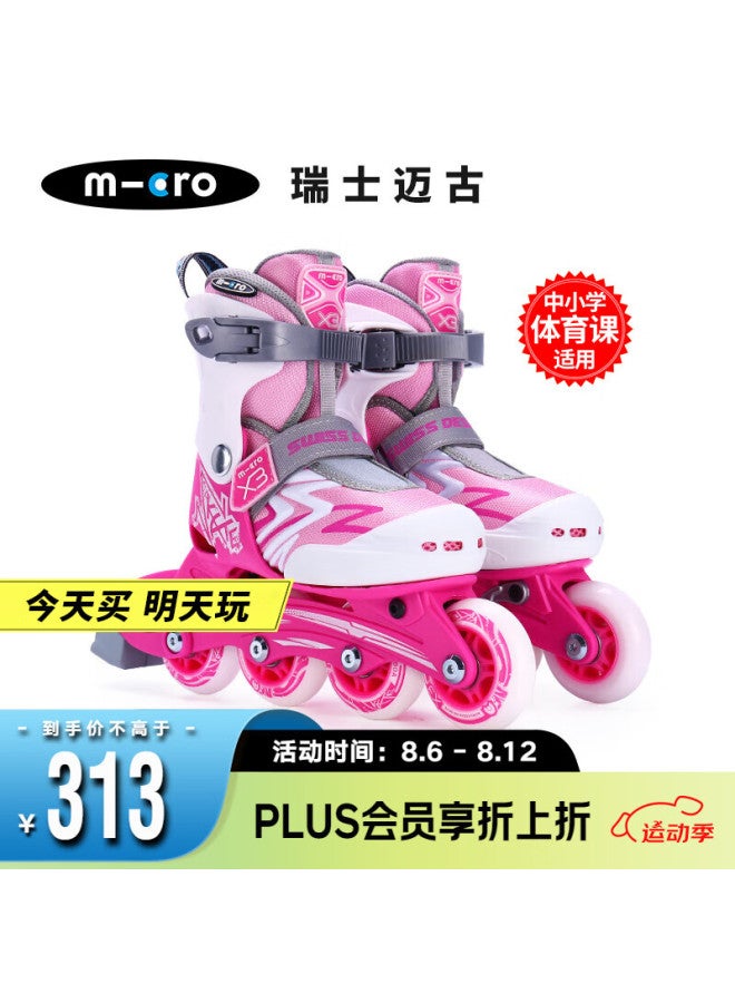 M-cro Inline Skates For Children, Boys And Girls, Micro Wheels, Roller Skates, Suitable For Primary And Secondary School Students, X3 Pink Single Shoes, Size S - Image 1