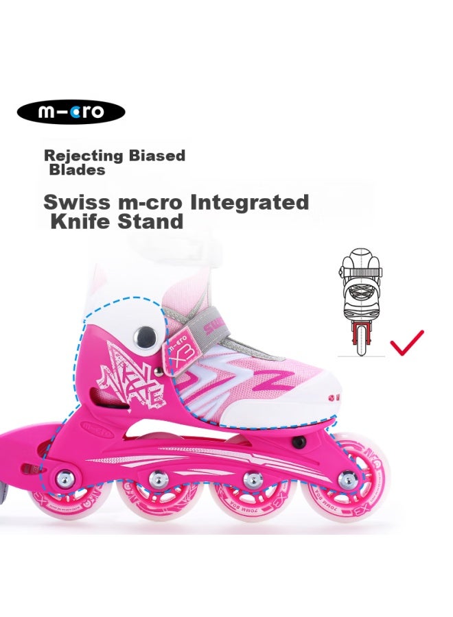 M-cro Inline Skates For Children, Boys And Girls, Micro Wheels, Roller Skates, Suitable For Primary And Secondary School Students, X3 Pink Single Shoes, Size S - Image 3