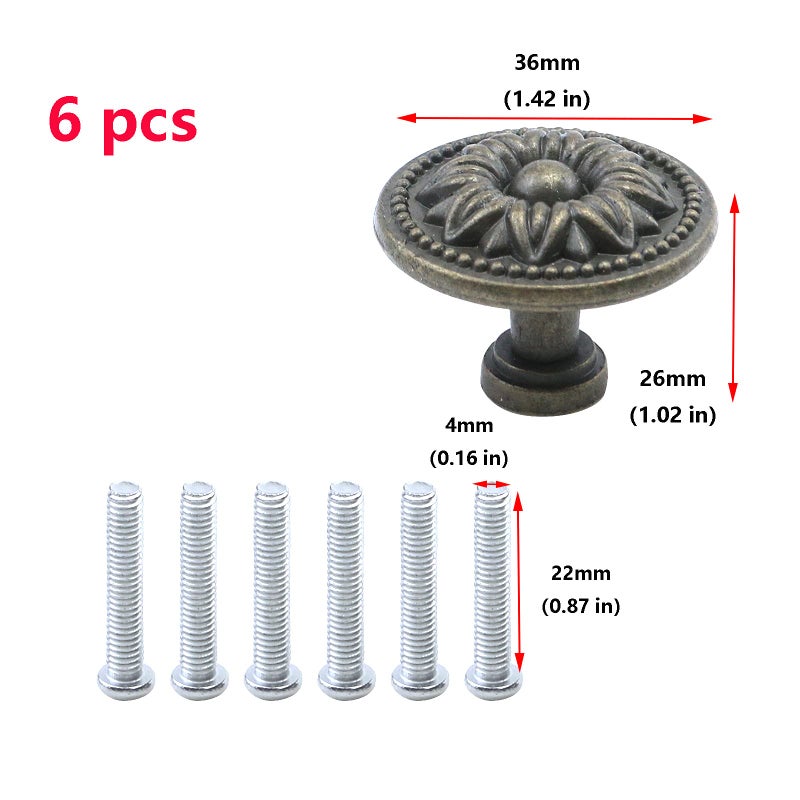 Antrader Pull Handle Metal Flower Shape Cabinet Drawer Door Knob Bronze Tone Pack of 6 - Image 2