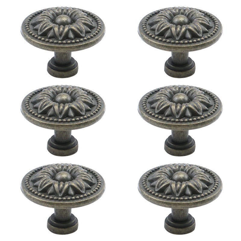 Antrader Pull Handle Metal Flower Shape Cabinet Drawer Door Knob Bronze Tone Pack of 6 - Image 1