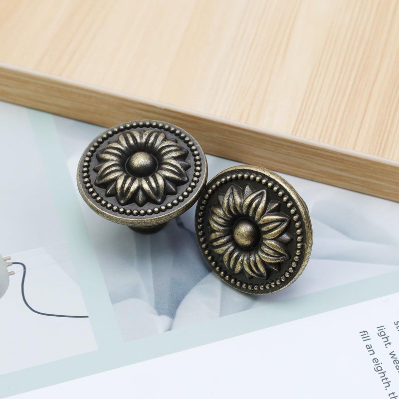 Antrader Pull Handle Metal Flower Shape Cabinet Drawer Door Knob Bronze Tone Pack of 6 - Image 4
