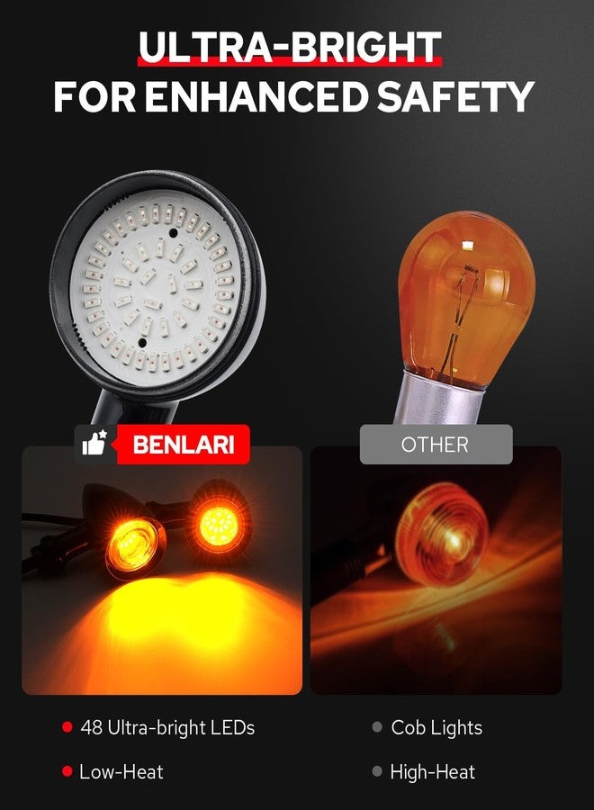 Benlari بنلاري - 2 × مصباح إشارة انعطاف خلفي للدراجات النارية، 48 مصباح LED كهرماني SMD 8 مم، فتحة تثبيت لهوندا، ياماها، سوزوكي، كاواساكي، هارلي، تشوبر، بوبر، أسود لامع - Image 3