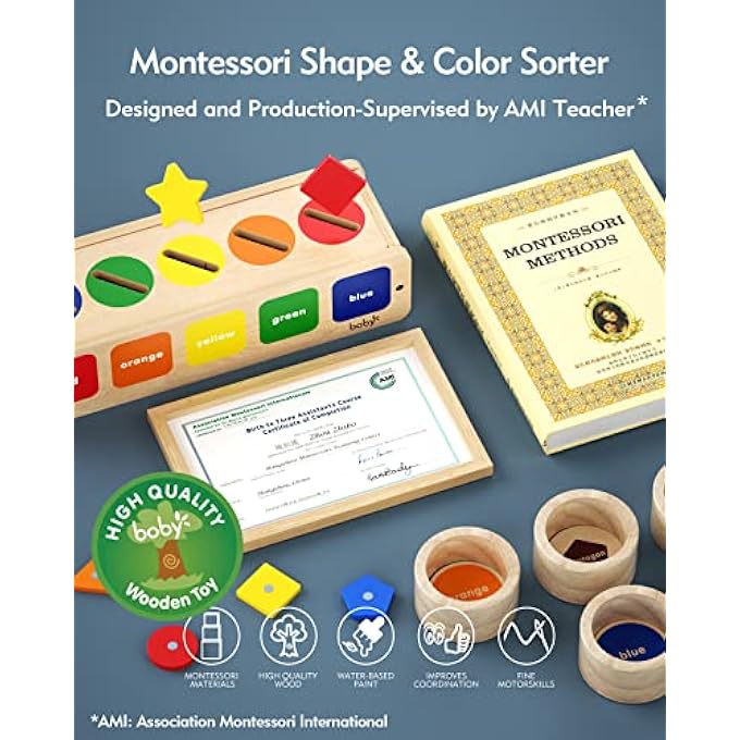 ألعاب بوبى مونتيسوري للتصنيف للأطفال من 1-3 سنوات، صندوق تصنيف خشبي للألوان والأشكال للأطفال الأولاد والبنات هدايا عيد الميلاد، ألعاب التعلم الحسية والتعليم للأطفال من 1-2-3-4 سنوات، للأطفال من 12-18 شهرًا. - Image 4