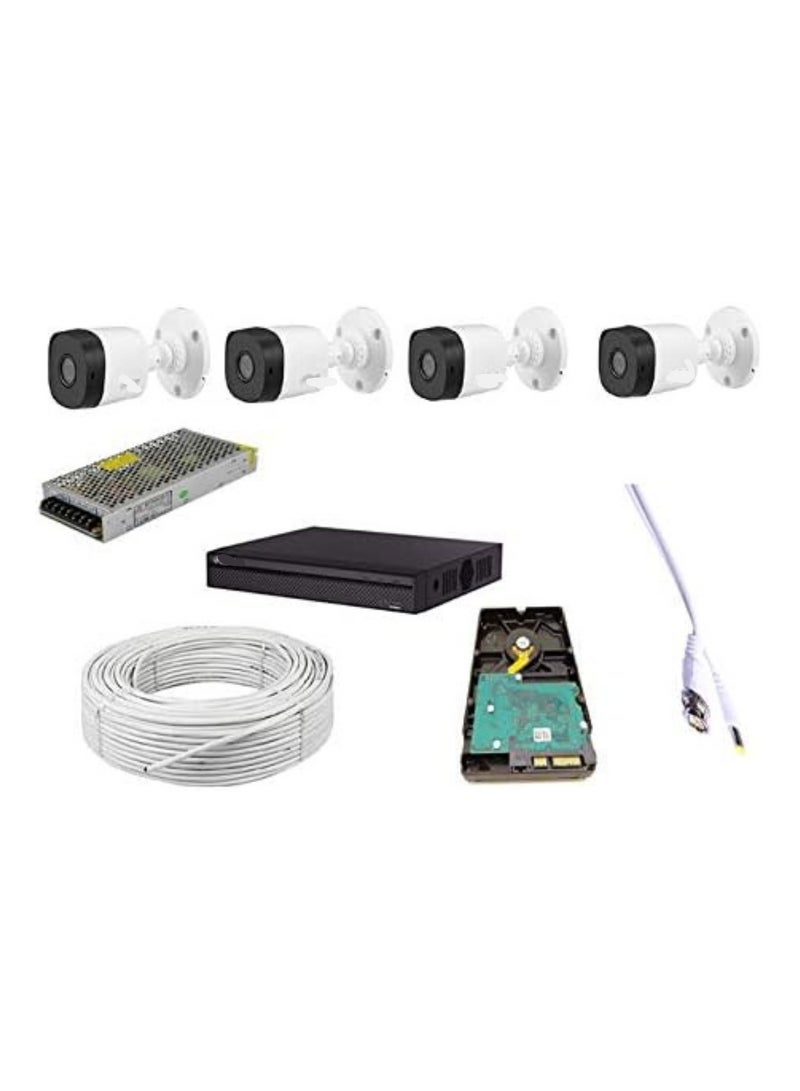 نظام كاميرات مراقبة سلكي 2 ميجا بيكسل Full HD – DVR رباعي القنوات + 4 كاميرات رصاصية + هارد 1 تيرابايت + لفة سلك + مزود طاقة وموصلات