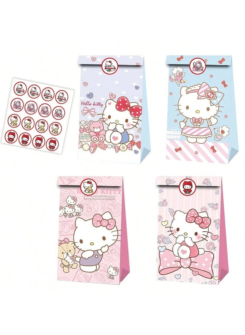 اكياس توزيعات بتصيم هيلو كيتي ١٢ كيس مع ملصقات للاغلاق  بتصاميم هيلو كيتي مختلفه مناسب لحفلات و هدايا اعياد الميلاد و الحفلات ذات الطبع الخاص - Image 2