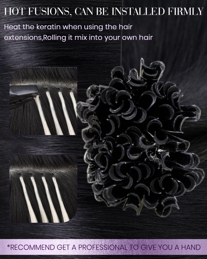 LaaVoo K Tip Hair Extensions Real Human Hair Black U tip Hair Extensions Human Hair Ktips Extensions Jet Black Silky Straight 50g 50s 18 Inch - Image 3