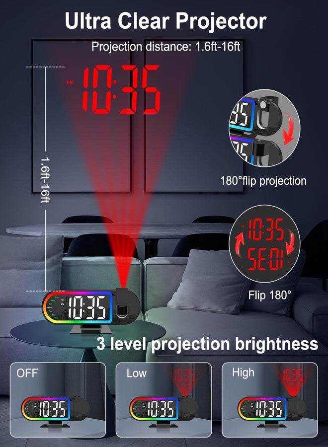 JXTZ Projection Alarm Clock for Bedroom Ceiling, 8.5" Large Display Alarm Clock with 180° Rotatable Projector, 4 Brightness, 17 Ambient Light, Temp & Weekday, Snooze, Digital Clocks for Home Decor - Image 3