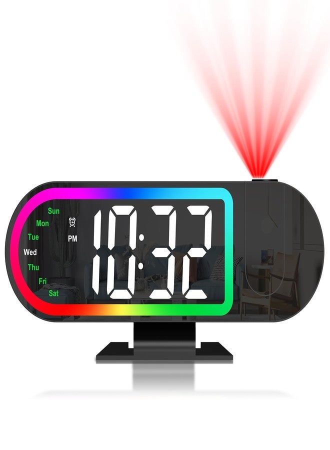 JXTZ Projection Alarm Clock for Bedroom Ceiling, 8.5" Large Display Alarm Clock with 180° Rotatable Projector, 4 Brightness, 17 Ambient Light, Temp & Weekday, Snooze, Digital Clocks for Home Decor - Image 1