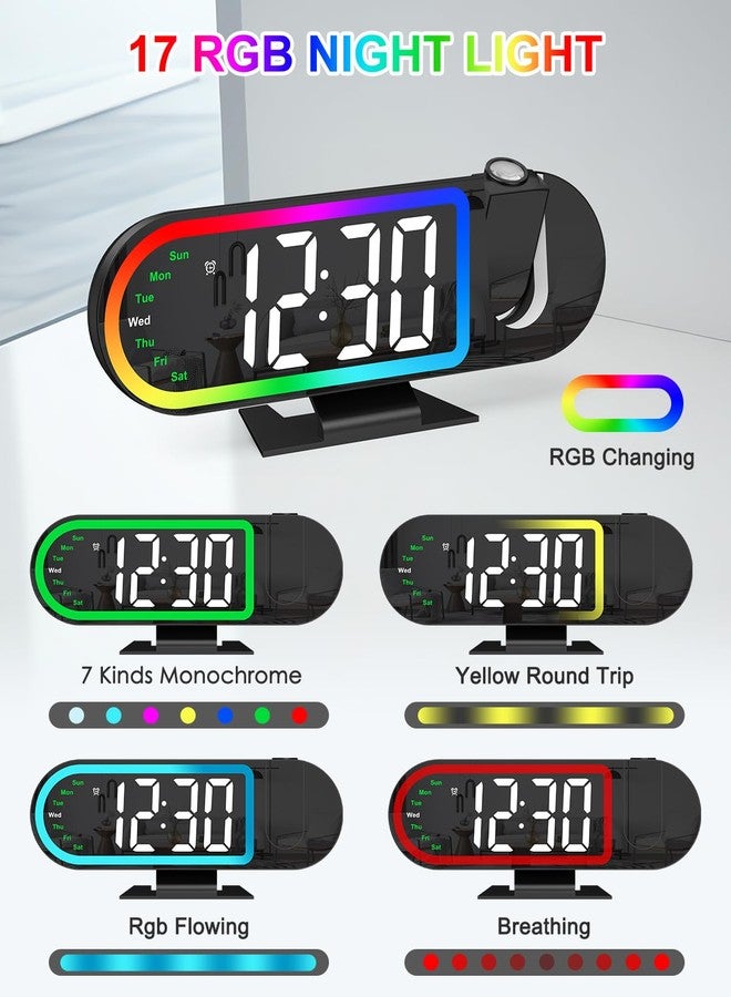 JXTZ Projection Alarm Clock for Bedroom Ceiling, 8.5" Large Display Alarm Clock with 180° Rotatable Projector, 4 Brightness, 17 Ambient Light, Temp & Weekday, Snooze, Digital Clocks for Home Decor - Image 5
