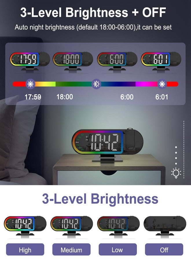JXTZ Projection Alarm Clock for Bedroom Ceiling, 8.5" Large Display Alarm Clock with 180° Rotatable Projector, 4 Brightness, 17 Ambient Light, Temp & Weekday, Snooze, Digital Clocks for Home Decor - Image 4