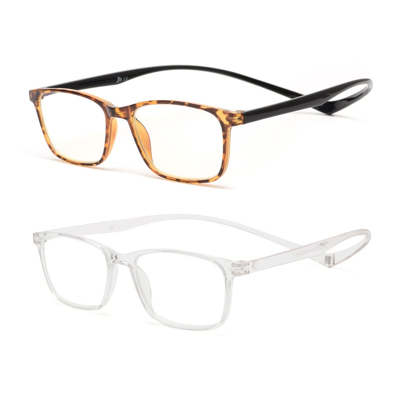 JM 2 Pack Magnetic Reading Glasses for Men Women, Hang Neck Blue Light Blocking Computer Readers Tortoise & Clear +2.5 - Image 1