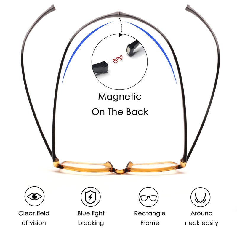JM 2 Pack Magnetic Reading Glasses for Men Women, Hang Neck Blue Light Blocking Computer Readers Tortoise & Clear +2.5 - Image 3
