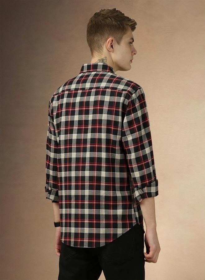 Dennis Lingo Dennis Lingo Checked Relaxed Fit Spread Collar Curved Hem Shirt  - Image 3