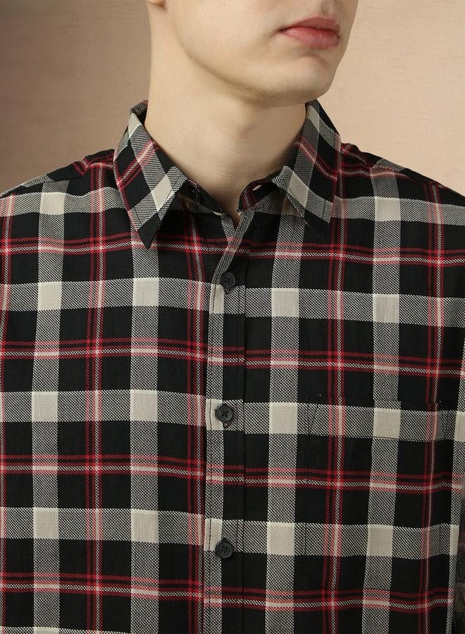 Dennis Lingo Dennis Lingo Checked Relaxed Fit Spread Collar Curved Hem Shirt  - Image 4