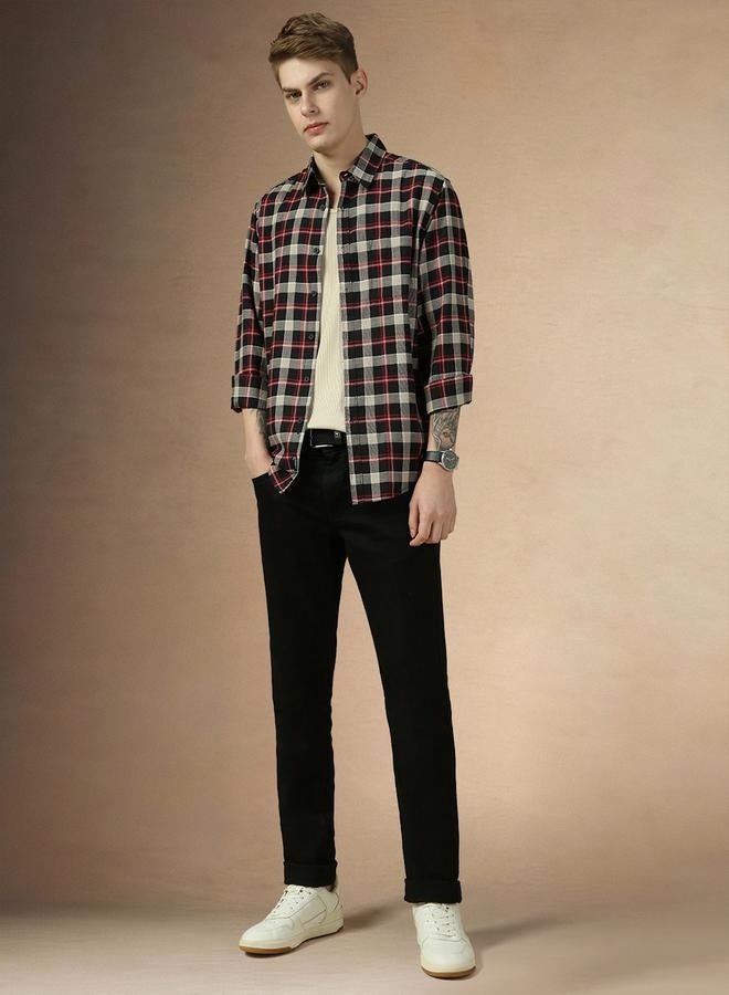 Dennis Lingo Dennis Lingo Checked Relaxed Fit Spread Collar Curved Hem Shirt  - Image 5