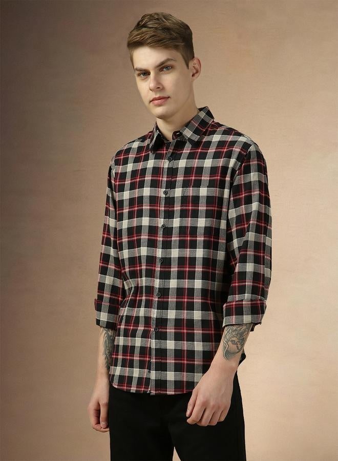 Dennis Lingo Dennis Lingo Checked Relaxed Fit Spread Collar Curved Hem Shirt  - Image 2