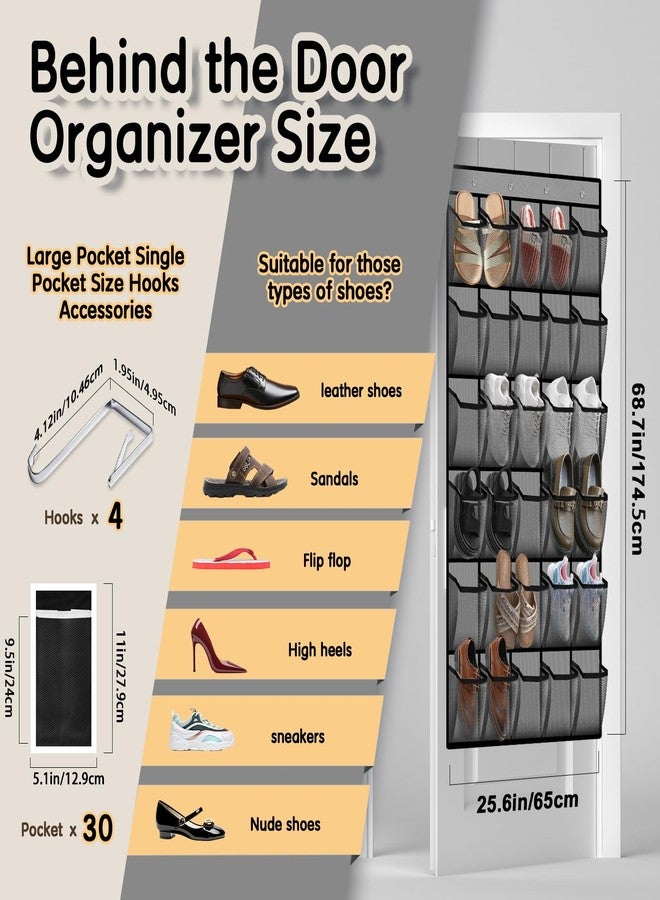 Kotkn Over the Door Shoe Organizer with 30 Breathable Mesh Pockets (Gray) - Image 3