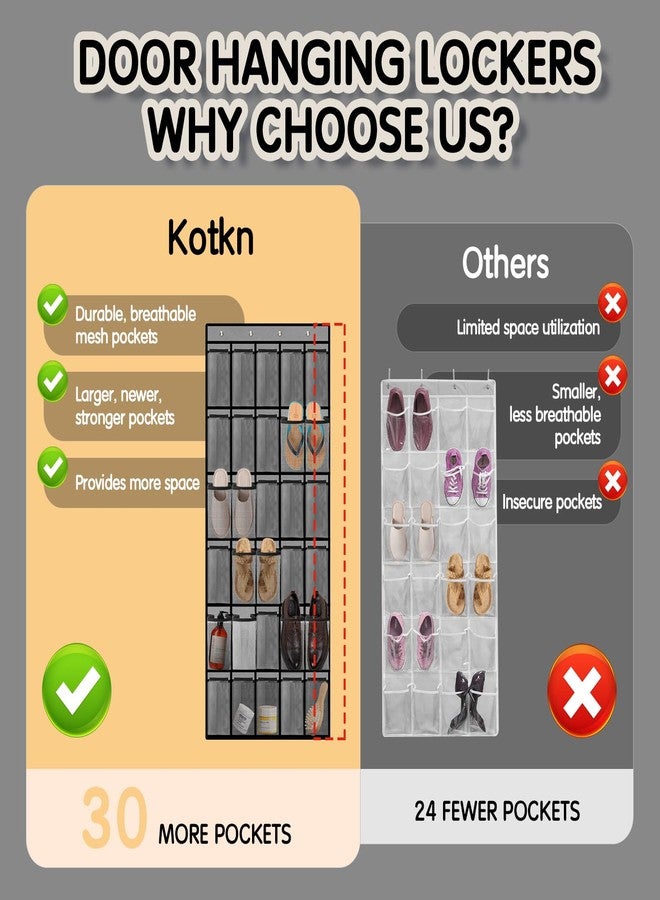 Kotkn Over the Door Shoe Organizer with 30 Breathable Mesh Pockets (Gray) - Image 4