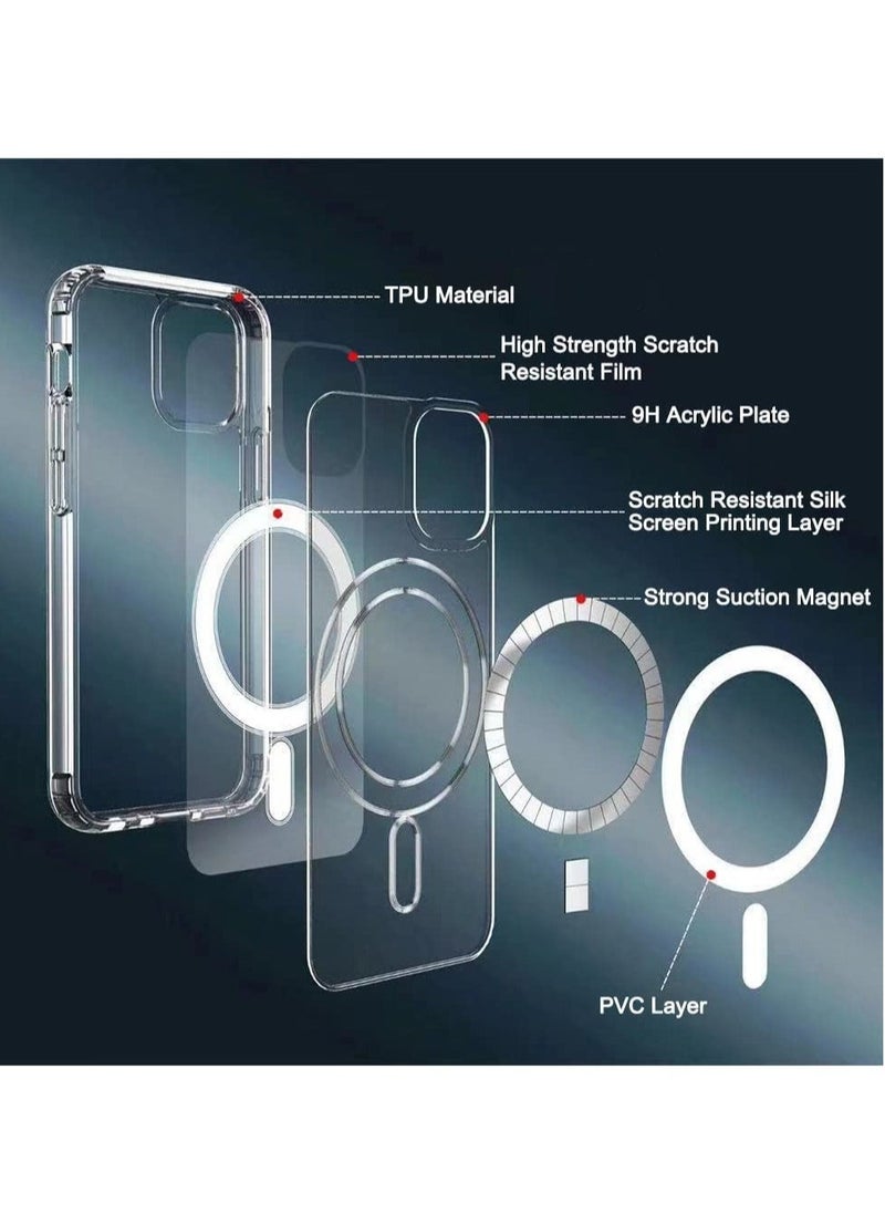 Raxoom - Apple iPhone 14 Pro Clear MagSafe Case Transparent Magnetic Shockproof Cover Wireless Charging Compatible 6.1 Inch Clear - Image 1