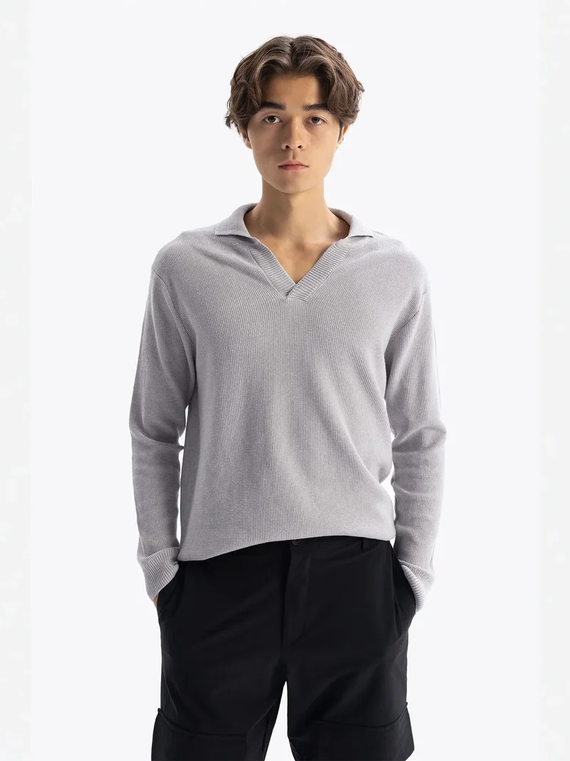 جيستو GIESTO V-Neck Ribbed Knit Sweatshirt