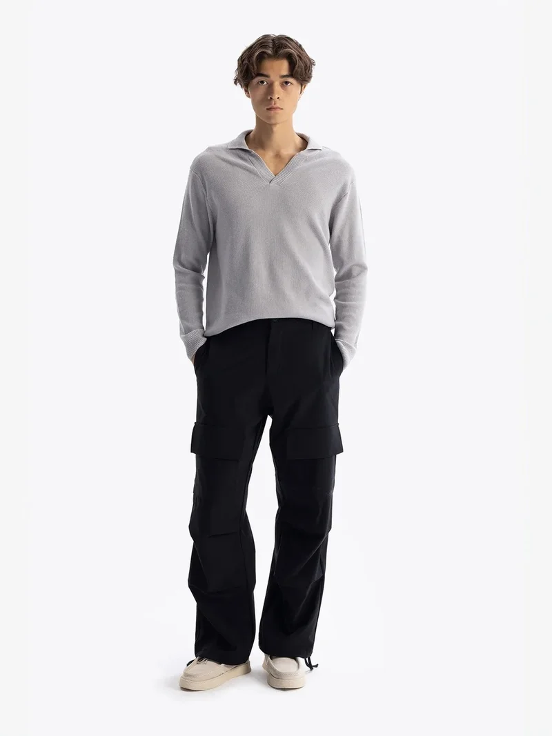 جيستو GIESTO V-Neck Ribbed Knit Sweatshirt