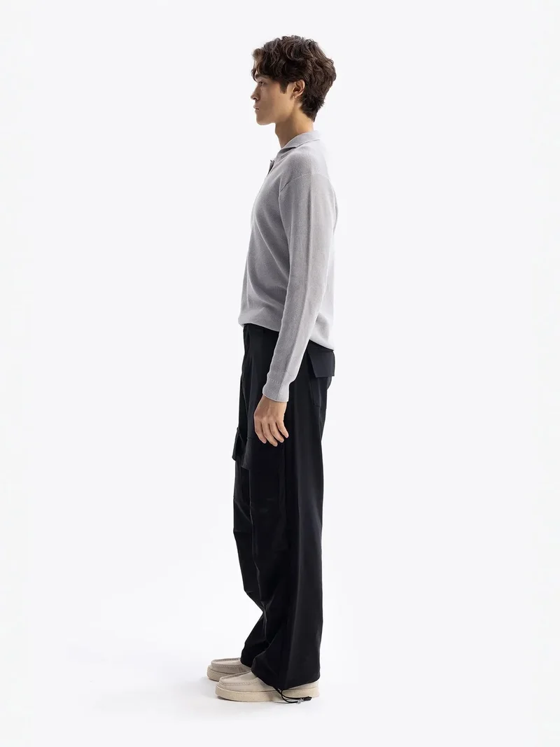 Giesto Grey GIESTO V-Neck Ribbed Knit Sweatshirt for Men | Best Price UAE