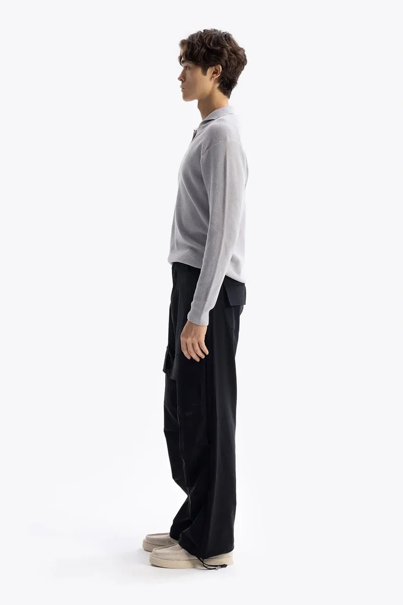 Giesto Grey GIESTO V-Neck Ribbed Knit Sweatshirt for Men | Best Price UAE