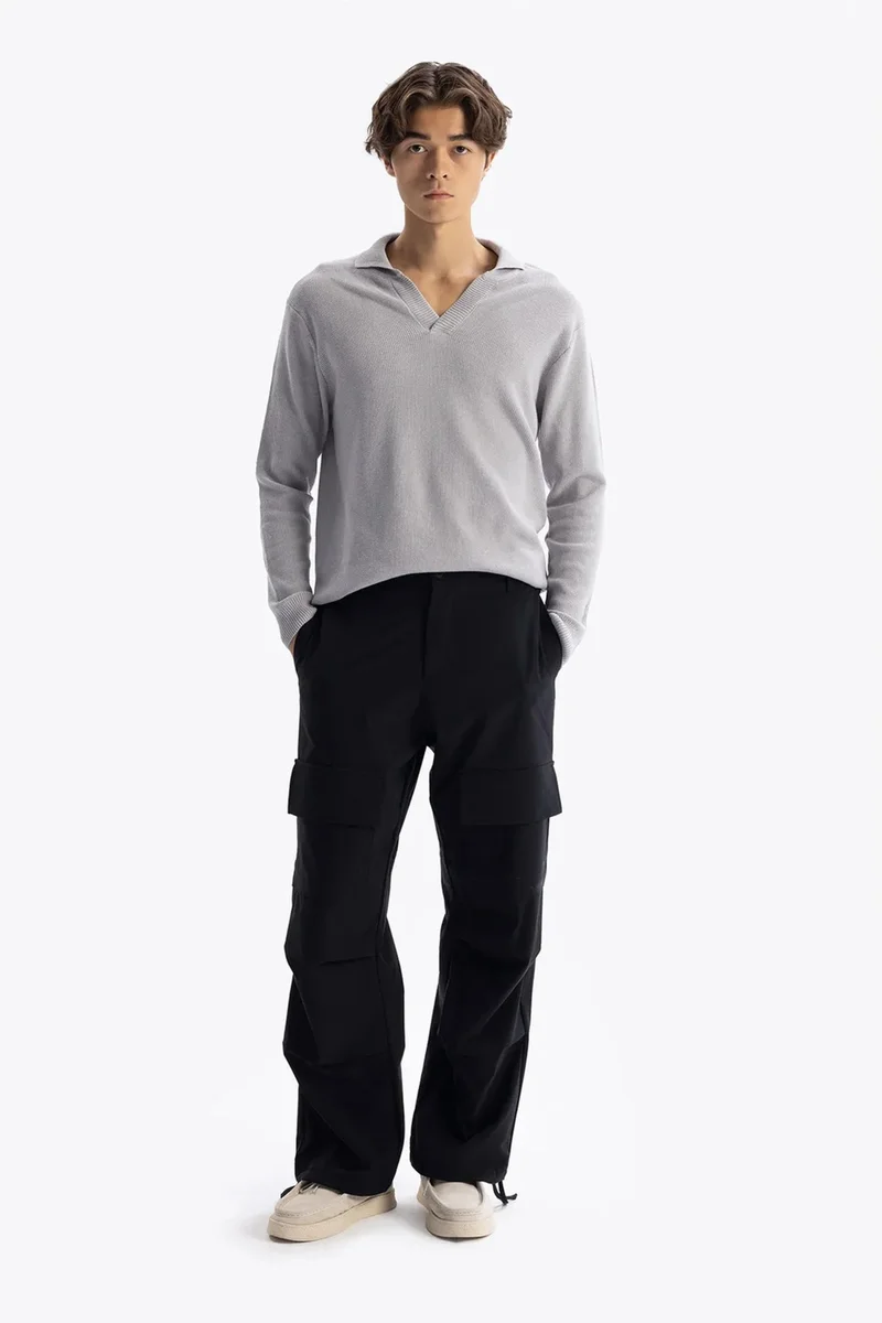 Giesto Grey GIESTO V-Neck Ribbed Knit Sweatshirt for Men | Best Price UAE