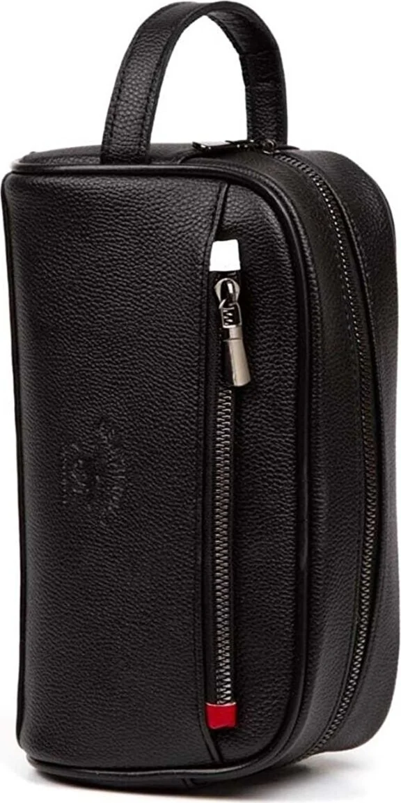 Adelina Bags Black Leather Portfolio Clutch Bag Travel Shaving Cosmetic Clutch Bag