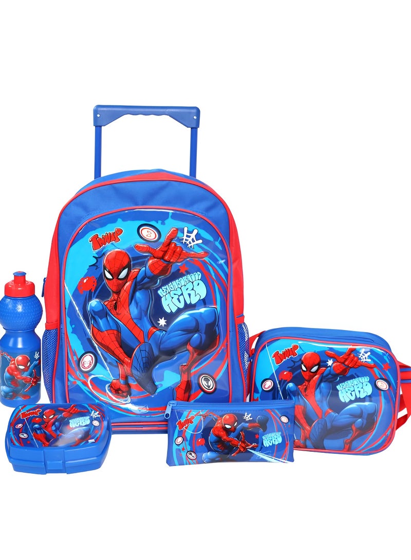 مارفل حقيبة مدرسية سبايدر مان 5 في 1 مع ملحقات بعجلات – أزرق/أحمر