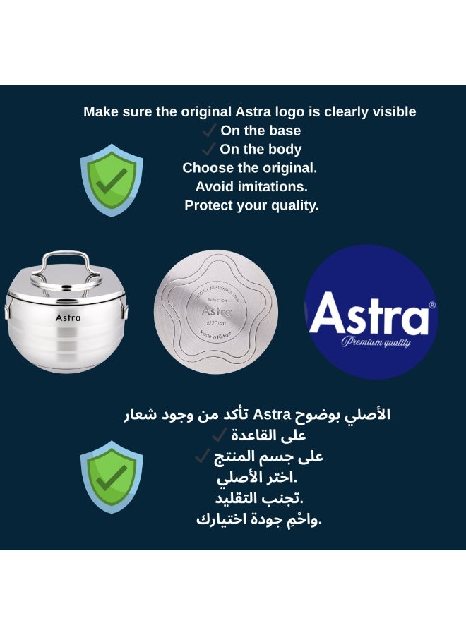 ASTRA Premium Stainless Steel Casserole Pot, 24cm, 6.3 Liter, Induction Compatible - Image 3