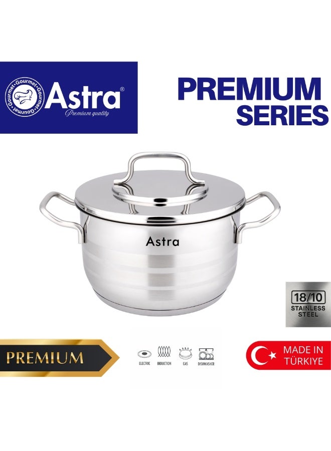 ASTRA Premium Stainless Steel Casserole Pot, 24cm, 6.3 Liter, Induction Compatible - Image 1