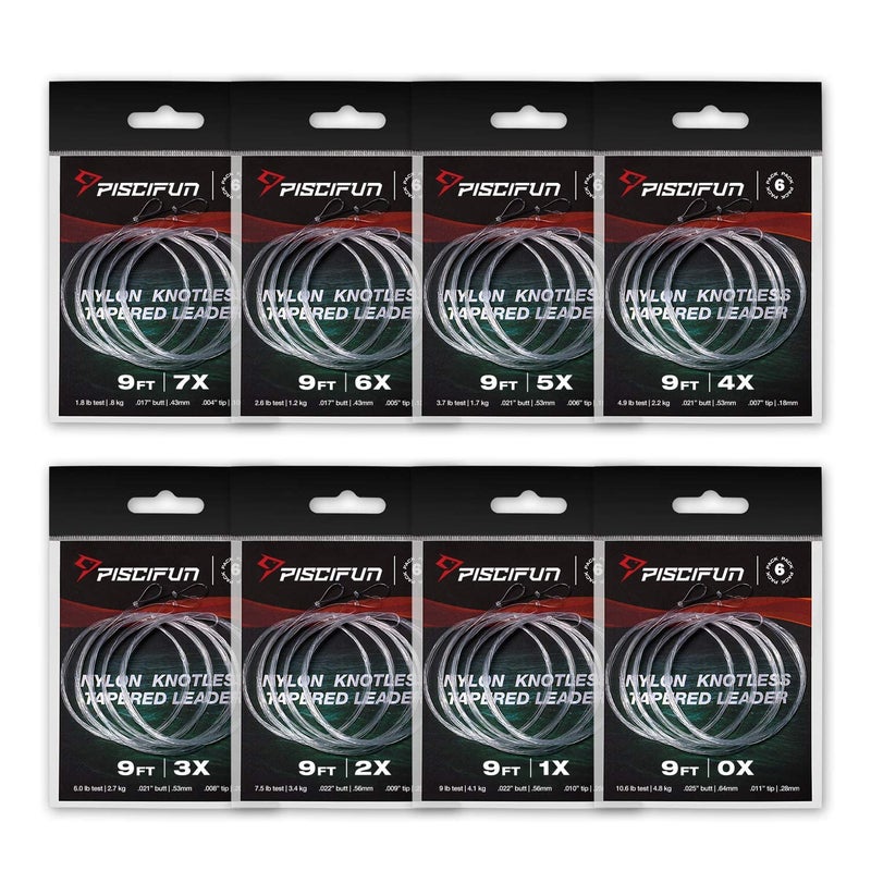 Piscifun Fly Fishing Leader with Pre-Tied Loop, Tapered Fly Line Leader, Nylon, Clear, 7.5ft, 6 Pack, 0X - Image 4