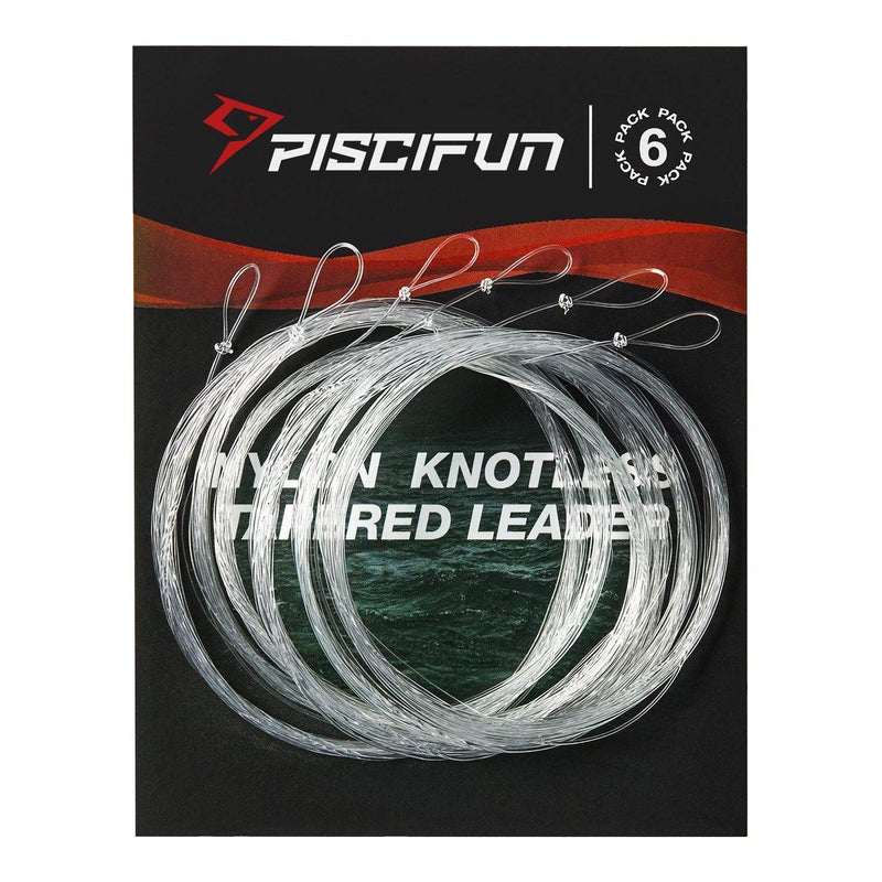 Piscifun Fly Fishing Leader with Pre-Tied Loop, Tapered Fly Line Leader, Nylon, Clear, 7.5ft, 6 Pack, 0X - Image 1