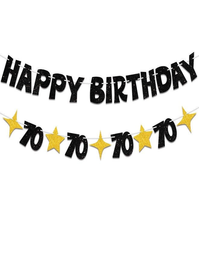 لافتة عيد ميلاد سعيد 70 باللونين الأسود والذهبي من JNXCYQ - زينة عيد ميلاد سعيد 70 للنساء والرجال، لافتة لامعة لتزيين حفلة عيد ميلاد 70، خلفية لوازم حفلة عيد ميلاد 70 - Image 1